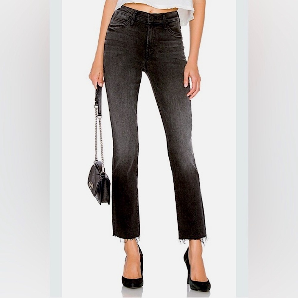 Mother Black Skinny Straight Jeans Highrise 27 Rascal Ankle Snippet Nwot